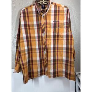Phat Farm Mens Gold Yellow Brown Plaid‎ Long Sleeve Button Up Shirt XXXL 3XL